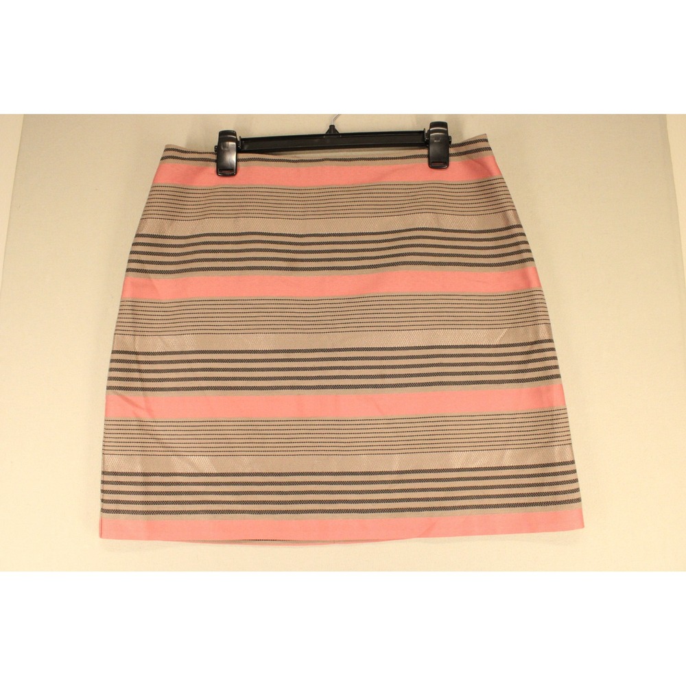 Ann Taylor LOFT Skirt 12 Pink Tan Striped Cotton Blend Preppy Workwear Mini